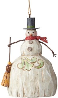 Jim Shore Folklore Snowman with Broom hanging ornament