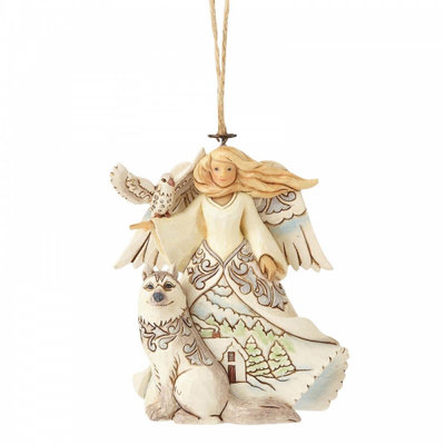 Jim Shore White woodland angel with husky