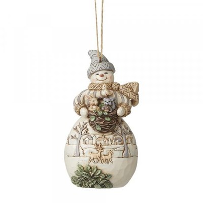 Jim Shore White Woodland Snowman with Basket Hanging Ornament